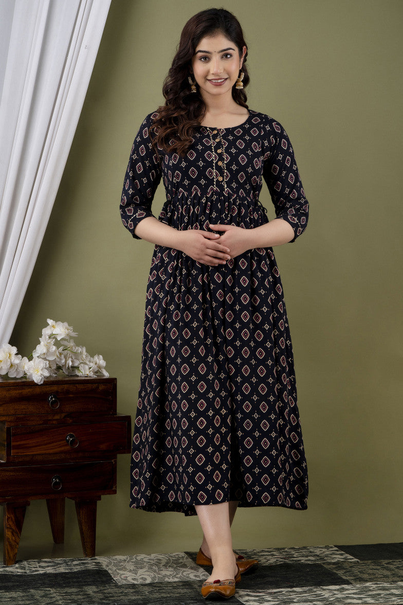 GreenDiamond™ Women Printed Pure Cotton Anarkali Kurti