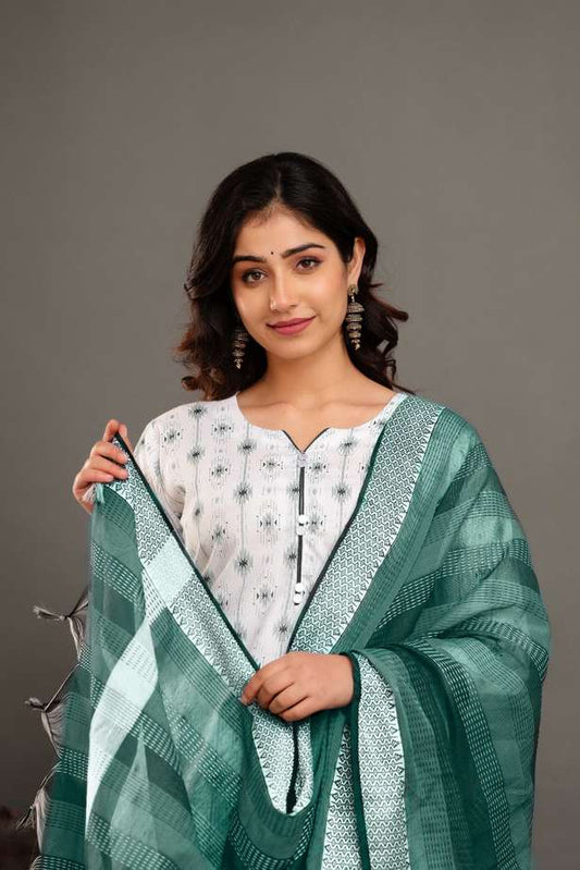 GreenDiamond Women Cotton Kurti Pant Dupatta Set